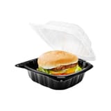 6" x 6" Microwaveable 1-Compartment Black Base with Clear Hinged Lid Plastic Take-out Containers - (150/Case)