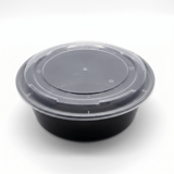 68 oz Heavy Duty Black Microwavable Round PP Plastic Food Container with Clear Lid - (90/Case)