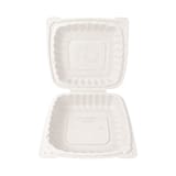 7 1/2" x 7 1/2" White TFPP Plastic Clamshell To-Go Container​ - (200/Case)