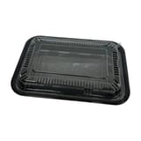 8 1/2" x 5 13/16" x 1 5/16" Black PS Plastic Bento Box with Clear Lid, 1-Compartment - (400/Case)