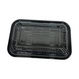 8 1/8" x 5 5/16" x 1 5/16" Black PS Plastic Bento Box with Clear Lid, 1-Compartment - (450/Case)