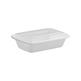 8 3/4 x 6 1/4 x 2" Microwave‑Safe 38 oz. White PP Rectangular Container – Heavy‑Duty, Clear Lid – (150/Case)