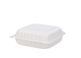 8" x 8" x 2.79" 1-Compartment Microwaveable White Mineral-Filled Plastic Hinged Take-Out Containers Shallow - (120/Case)