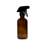 8 oz. Amber Boston Round Glass Bottle with Black Trigger Sprayer - (12/Case)