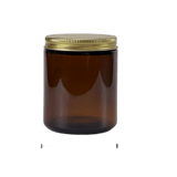 8 oz. Amber Glass 70-400 Straight Sided Round Jar with Gold Metal Lid - (24/Case)