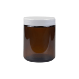 8 oz. Amber Glass 70-400 Straight Sided Round Jar with PP White Lid - (24/Case)