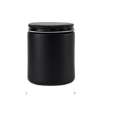 8 oz. Black Matte Glass 70-400 Straight Sided Round Jar with Black Metal Lid - (24/Case)