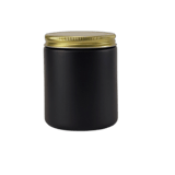 8 oz. Black Matte Glass 70-400 Straight Sided Round Jar with Gold Metal Lid - (24/Case)