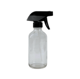 8 oz. Clear Boston Round Glass Bottle with Black Trigger Sprayer - (12/Case)