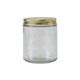 8 oz. Clear Glass 70-400 Straight Sided Round Jar with Gold Metal Lid - (24/Case)