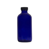 8 oz. Cobalt Blue Boston Round Glass Bottle with Black Cap - (12/Case)