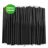8" Plastic Black Film Wrapped Boba Straws - (2400/Case)
