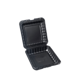 9" x 9" 1-Compartment Microwaveable Black Mineral-Filled Plastic Hinged Take-Out Container - (150/Case)