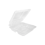 8" x 8" 3-Compartment Clear PP Plastic Clamshell Containers - (150/Case)