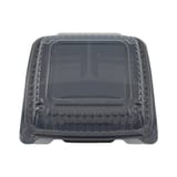8" x 8" Black PP Plastic Hinged Container with Clear Vented Lid, 3-Compartment - (120/Case)