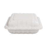8" x 8" Microwavable White 1-Compartment MFPP Plastic Hinged Take-out Container - (150/Case)