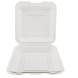 8" x 8" White Microwavable PP Plastic Hinged Container, 1-Compartment - (150/Case)