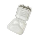 8" x 8" x 3" White Compostable Bagasse Clamshell Take-Out Container​ 3-Compartment - (120/Case)