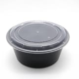 85 oz Heavy Duty Black Microwavable Round PP Plastic Food Container with Clear Lid - (90/Case)