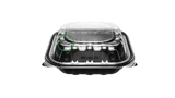 8" x 8" Microwaveable 1-Compartment Black Base with Clear Hinged Lid Plastic Take-out Containers - (150/Case)