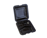 8" x 8" 3-Compartment Microwaveable Black Mineral-Filled Plastic Hinged Take-Out Containers - (150/Case)