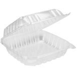 8 x 8" Clear PET Hinged Lid Plastic Food Takeout Container, 1-Compartment - (200/Case)