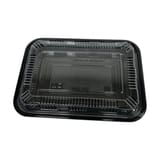 9 1/8" x 6 5/16" x 1 5/16" Black PS Plastic Bento Box with Clear Lid, 1-Compartment - (300/Case)