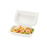 9" x 6" 1-Compartment Microwaveable White Mineral-Filled Plastic Hinged Take-Out Container - (150/Case)