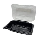 9" x 6" Black PP Plastic Hinged Container with Clear Vented Lid - (160/Case)