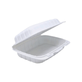 9" x 6" x 3" Microwavable White 1-Compartment MFPP Plastic Hinged Take-out Container - (150/Case)