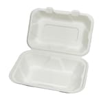9" x 6" x 3" White Compostable Bagasse Clamshell Take-Out Container - (160/Case)