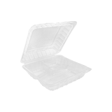 9" x 9" 3-Compartment Clear PP Plastic Clamshell Containers - (150/Case)
