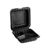 9 x 9" Black Mineral-Filled PP Hinged Takeout Container, Microwaveable, 3-Compartment - (150/Case)