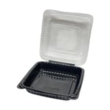 9" x 9" Black PP Plastic Hinged Container with Clear Vented Lid - (120/Case)