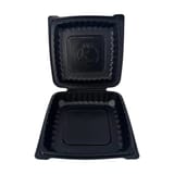 9" x 9" Black TFPP Plastic Clamshell To-Go Container​ - (110/Case)