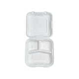 9" x 9" Heavy Duty Compostable Bagasse Clamshell To-go Container, 3-Compartment, White - (200/Case)