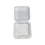 9" x 9" Heavy Duty Compostable Bagasse Clamshell To-go Container​, White - (200/Case)