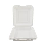 9" x 9" White Microwavable PP Plastic Hinged Container, 1-Compartment - (150/Case)