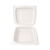 9" x 9" White TFPP Plastic Clamshell To-Go Container​ - (120/Case)