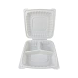 9" x 9" White TFPP Plastic Clamshell To-Go Container, 3-Compartment​ - (120/Case)