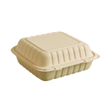 9" x 9" x 3" Microwavable Beige 1-Compartment MFPP Plastic Hinged Take-out Container - (150/Case)