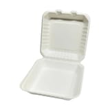 9" x 9" x 3" White Compostable Bagasse Clamshell Take-Out Container​ - (120/Case)