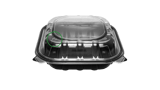 9" x 10" Microwaveable 1-Compartment Black Base with Clear Hinged Lid Plastic Take-out Containers - (150/Case)