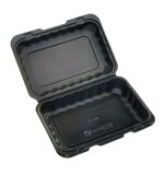 9" x 6" 1-Compartment Microwaveable Black Mineral-Filled Plastic Hinged Take-Out Containers - (150/Case)