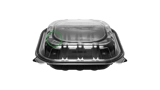 9" x 9" Microwaveable 1-Compartment Black Base with Clear Hinged Lid Plastic Take-out Containers - (150/Case)