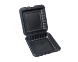 9" x 9" 1-Compartment Microwaveable Black Mineral-Filled Plastic Hinged Take-Out Containers - (150/Case)