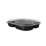 9'' Microwave‑Safe  Black PP 3-Compartment Container – Heavy‑Duty, Clear Lid – (150/Case)