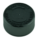 Black CRC (Child Resistant Closure) Cap 28-400 Push & Turn Text .035" Pulp HS-035 (2600/Case)