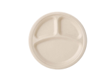 10'' 3-compartment PFAS Free Natural Compostable Bagasse Round Plates - (500/Case)