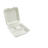 8" x 8" No PFAS Added 3-Compartment Bagasse Hinged Take-Out Containers - (200/Case)